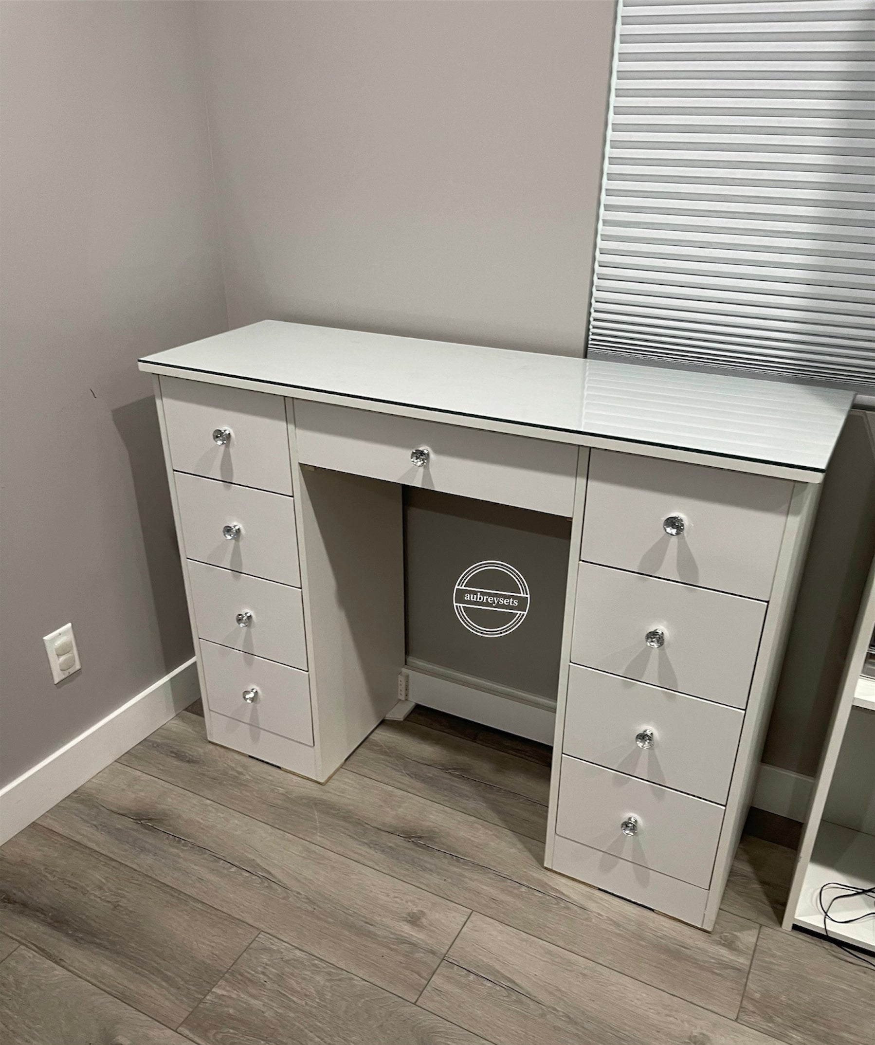 Vanity desk with glass top protector