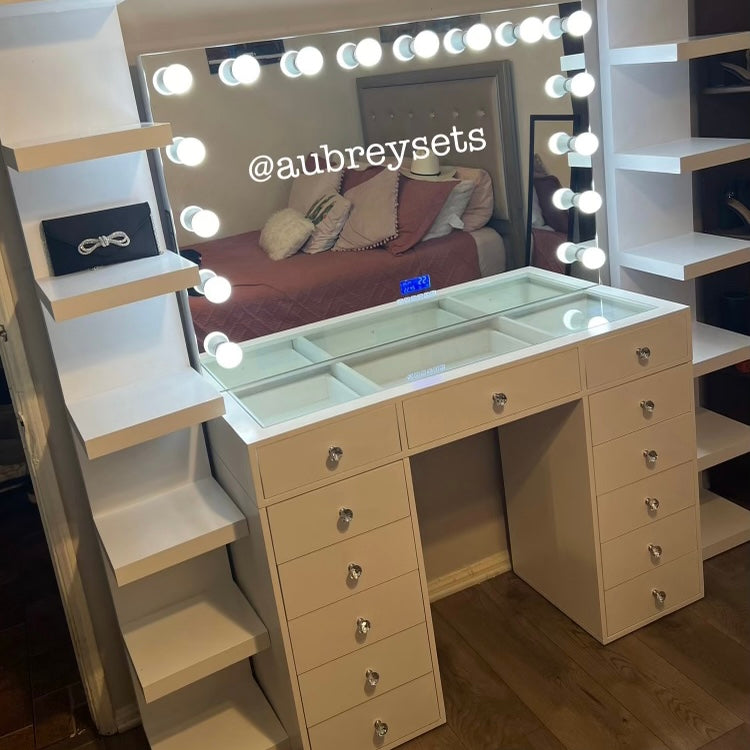 Bluetooth vanity set with 2 lack shelves