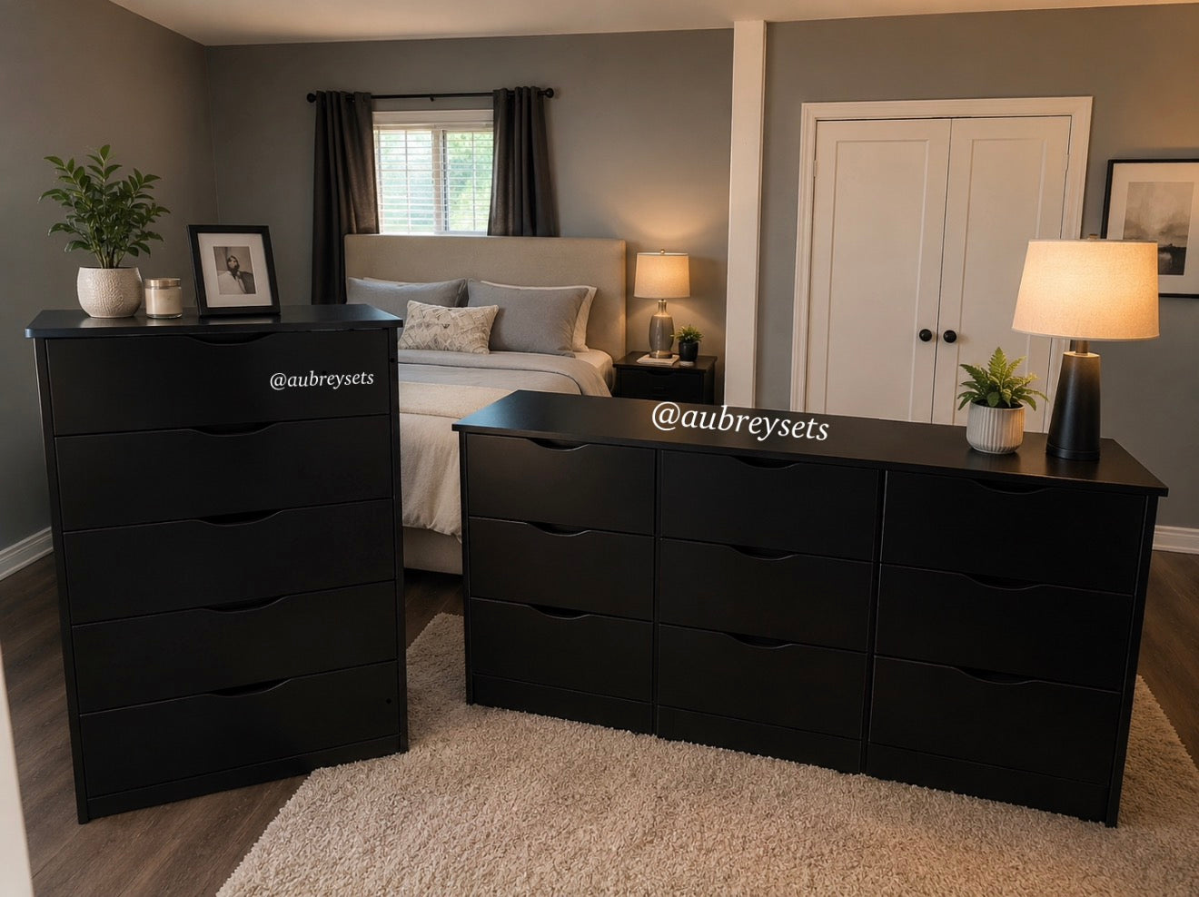9 drawer jumbo dresser with matching 5 drawer chest set