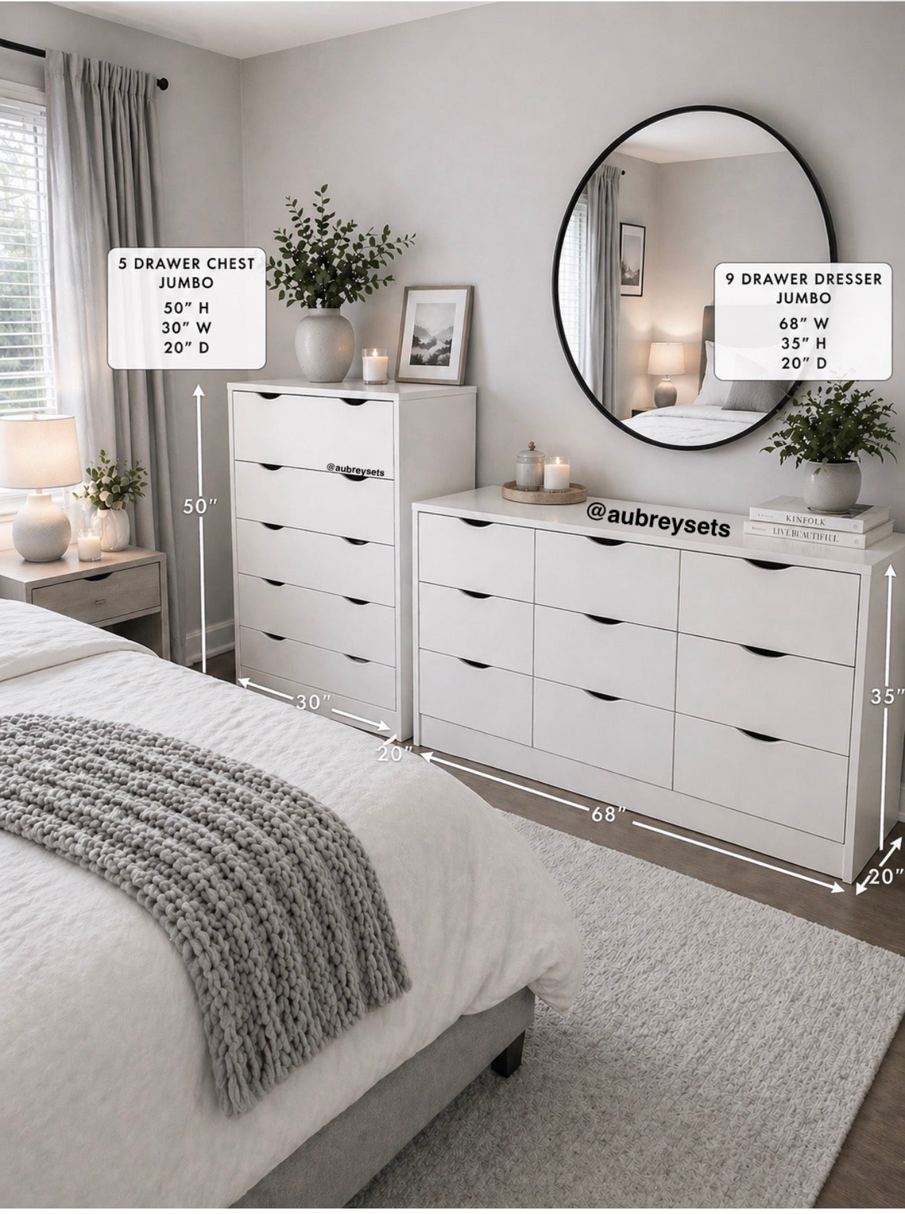 Jumbo White Dresser Set (9 Drawer + 5 Drawer)
