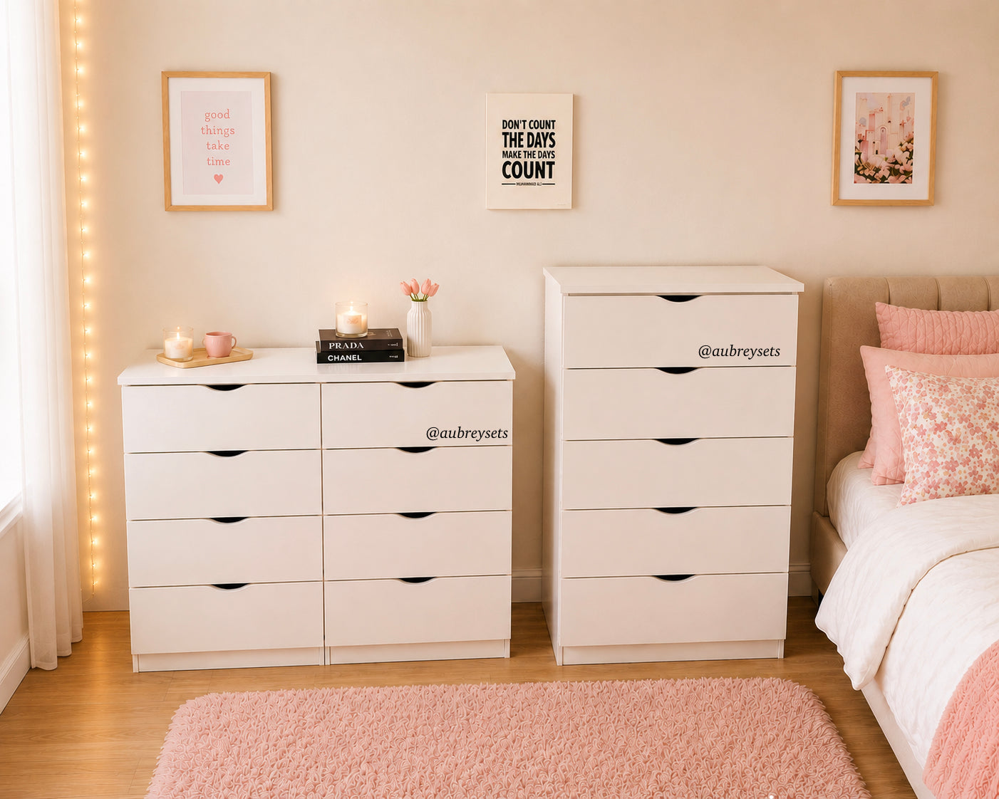 8 drawer dresser and 5 drawer chest set